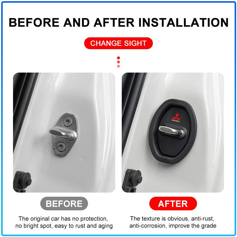 4pcs Car Door Mute Damping Cushion Silicone Emblem Door Lock Buckle Cover For Mitsubishi Lancer 7 8 Pajero Montero Sport Outlander ASX Mirage Eclipse
