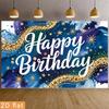 2D Birthday Photography Backdrop Blue Gold Watercolor with Star and Confetti Background