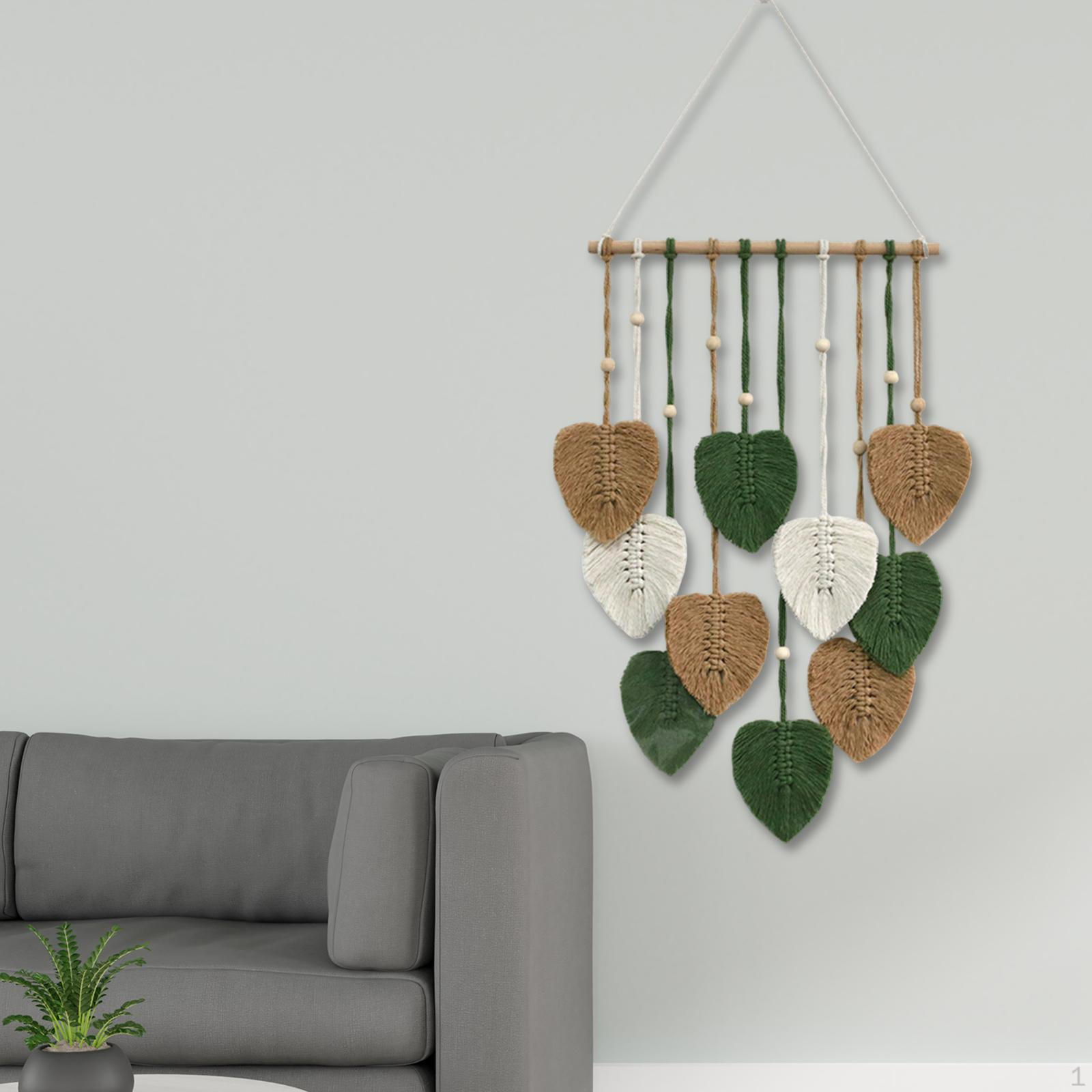 Настенный декор в виде листьев в технике макраме с кисточками, богемный тканый гобелен, легкий декоративный декор для коричневый