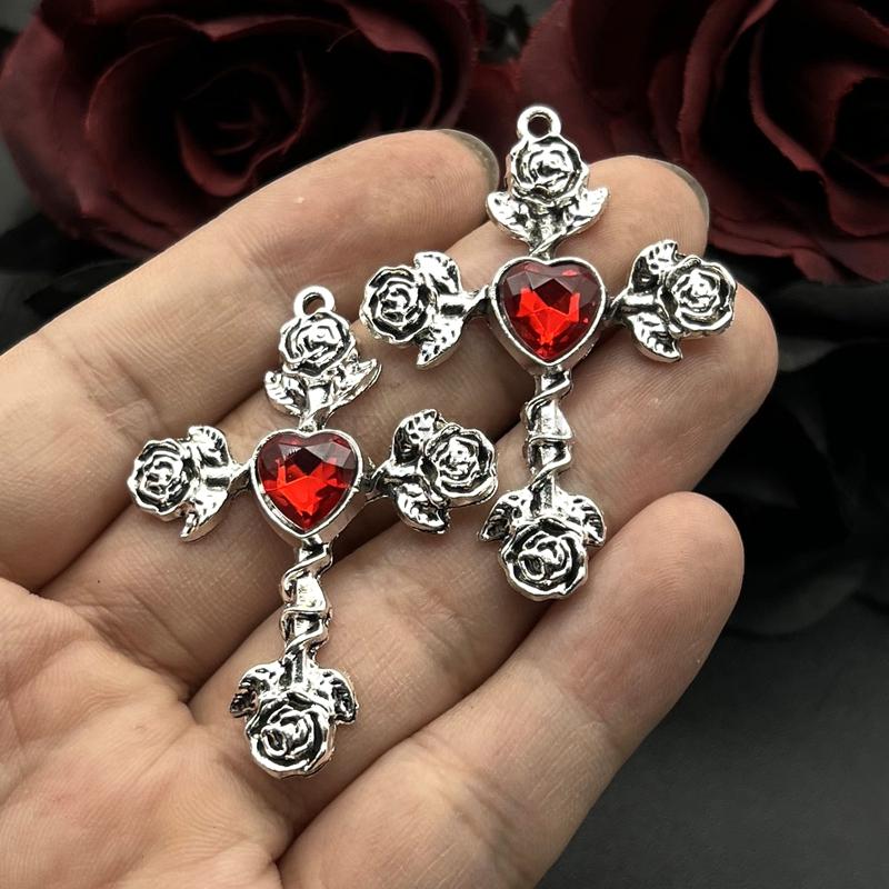 4pcs Gothic Rose Cross Crystal Gem Charms Colorful Crosses Pendant Designer Charms For Jewelry Making DIY Jewelry Findings