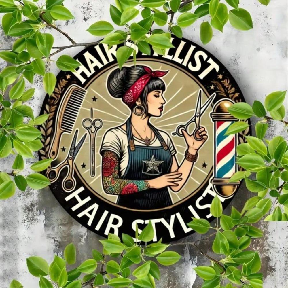 Vintage Barber Shop Metal Tin Sign Hair Stylist Decor Wall Art Gift
