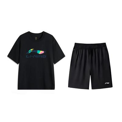 Li Ning Logo Print Buchstaben Mode Bequem Einfach Trendig Vielseitig Rundhals-Pullover Lässiger Sportanzug Unisex-Anzug AHSVD61-2+AKSV843-1