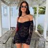 Lace One Neck Short Long Sleeved Dress Lace off-Neck Short Dress