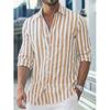 Men's Striped Turn-Down Collar Long Sleeve Shirt for Spring and Autumn 2026.