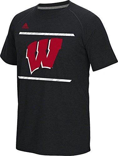 Adidas Wisconsin Badgers Men s Black Sidelines Poly Energize Short Sleeve Shirt S