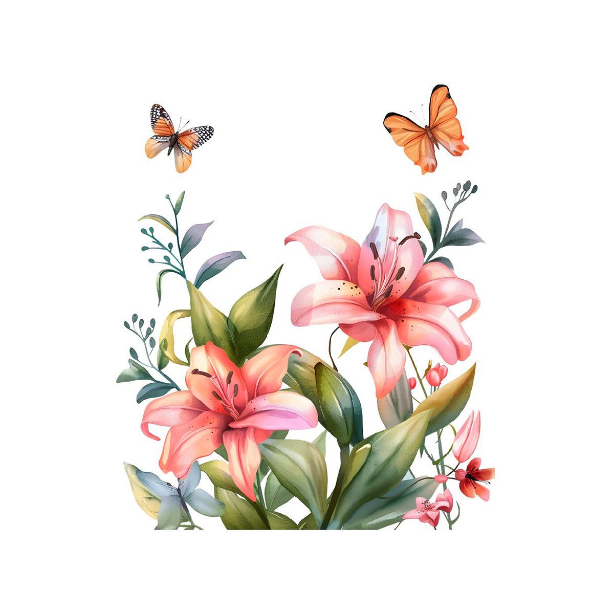 

Элегантные цветочные и бабочковые наклейки для туалета, водостойкие, съемные, самоклеящиеся наклейки на стену для ванной комнаты 30x30cm разноцветный