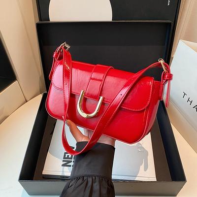 Couleur unie, texture avancée, tempérament, tendance rétro, sac à main pratique au quotidien, sac à bandoulière sous le bras pour femme, navetteuse urbaine