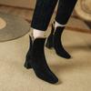 2024 New Winter Wool Warm Women Ankle Boots Genuine Leather Side Zipper Shoes Woman Square Toe Office Lady Working Short Boots