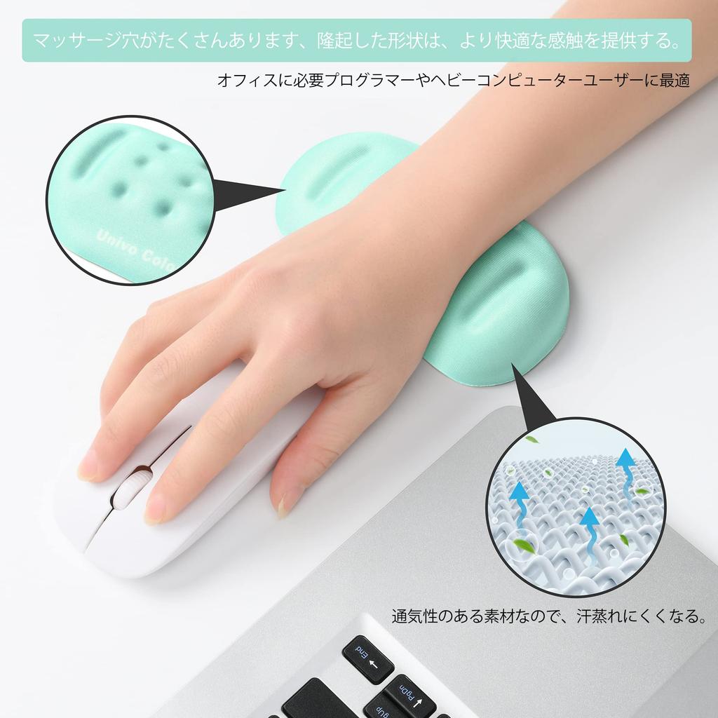 UnivoColors Maus-Handgelenkauflage, Ermüdungsreduzierend, Atmungsaktiv, Nicht-Irritierend, Ergonomisches Design, Weiches Material, Stressabbau, mit Massagelöchern (Licht