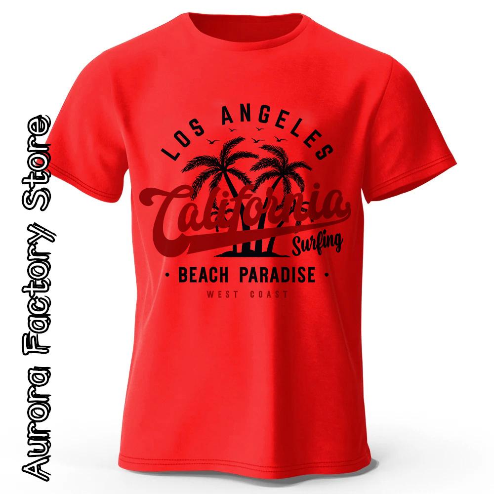 Summer Men Cotton T-Shirt CALIFORNIA Printing Tops Tees Male Fashion Beach Camiseta Short Sleeve Clothing Harajuku Streetwear