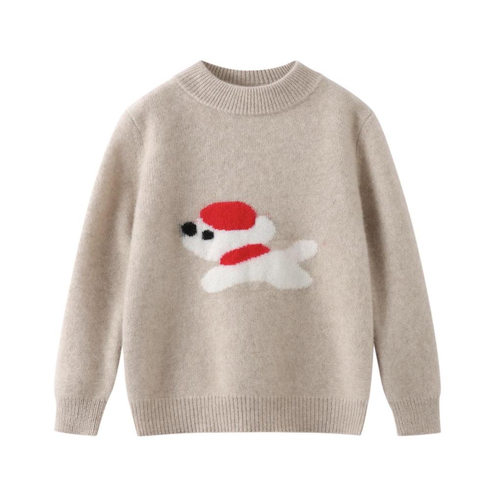 Unisex Sweter Dziecięcy z Czystej Wełny z Haftem Kreskówkowym Szczeniaka - Jesień/Zima Nowy Siedmiu-Igłowy Pogrubiony Warstwa Bazowa