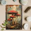 Tin Sign Mushroom Forest Wall Art Vintage Metal Plaque Autumn Fungi Pattern Retro Cabin Decor for Home Bar Kitchen Bedroom Offi