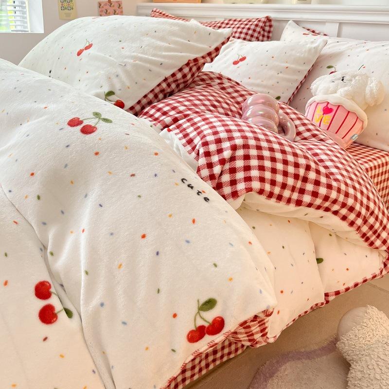 Thickened Milk Fleece Bed Four-Piece Coral Fleece Quilt Cover Double-Sided Flannel Fleece Bed Sheet Three-Piece Set