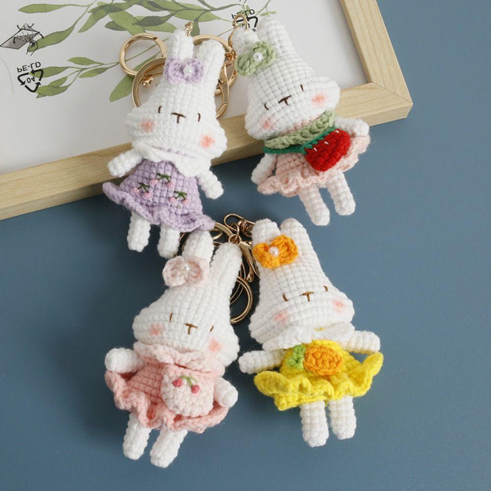 Handmaking Bunny Keyrings Knitting Rabbit Doll Pendant Creative Crochet Keyrings  Backpack
