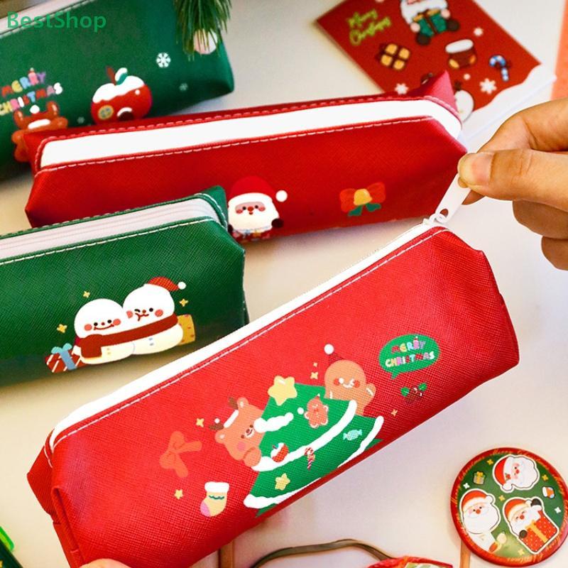 Weihnachtliches Buntstift-Etui mit Reißverschluss Weihnachtsmann Schneemann Große Kapazität Stiftebeutel Schüler Schreibwaren Aufbewahrungstasche