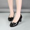 Fashionable High Heels for Women with A Shallow Mouth, Large Size, Thick Heels and Round-toe Bowknots Pumps for Women
