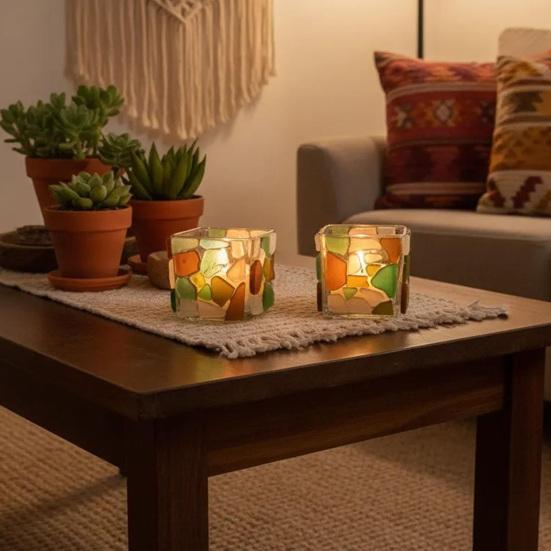 Sea Glass Tea Light Holders Handmade Mediterranean Candlesticks Nature Inspired Candle Holder Unique Gift