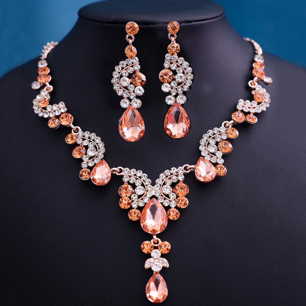 [Small batch customization] Cross-border exquisite bridal jewelry two-piece party dress wedding collarbone necklace earrings