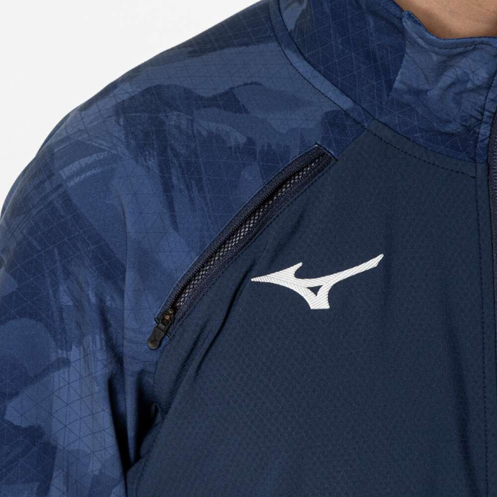 Mizuno Tech Shield Breath Thermo Training Pageant Blue Jacket, Windproof, Stretch, Water-Repellent, Moisture-Wicking, Heat-Generating, 32MCB530,