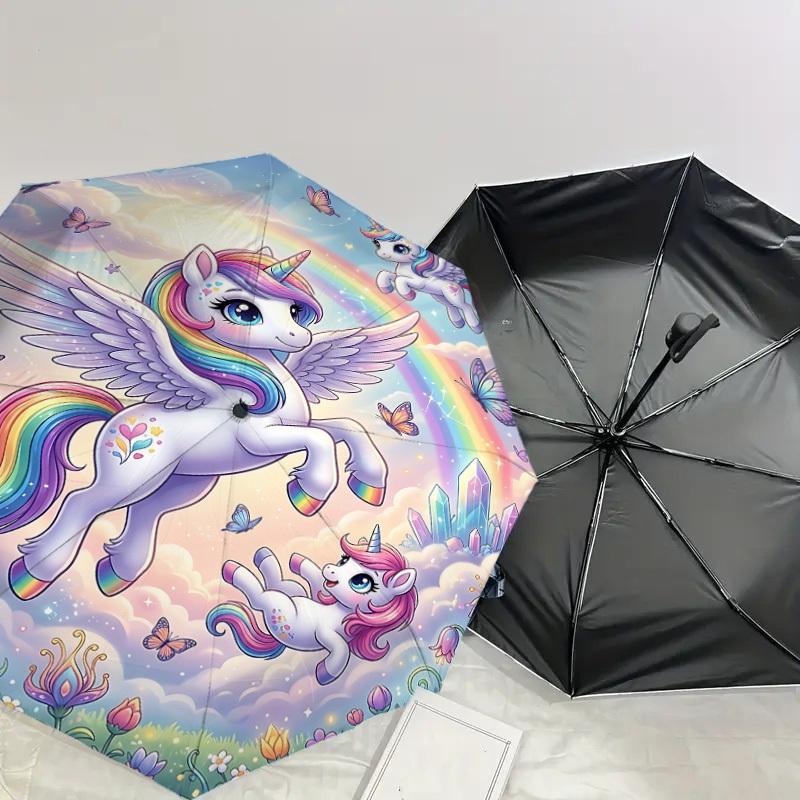 1PC Unicorn Rainbow Umbrella-8-Rib Reinforced, Automatic Open, Lightweight & Durable, Fashion Accessory for Outdoor, J0406