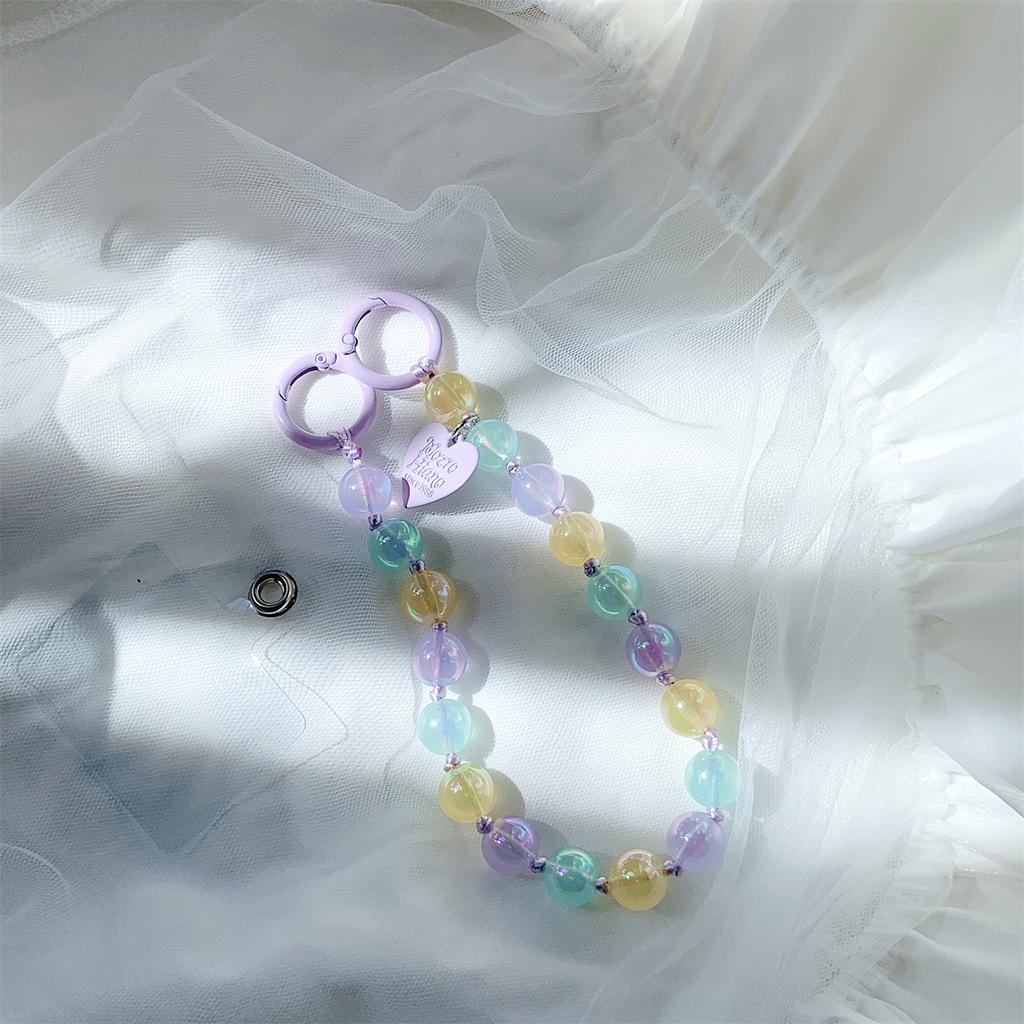 Clear Phone Lanyard Short Style Wrist Strap Love Heart Handmade Beads Bracelet Pendant Lanyard Wide Wrist Strap AntiLoss Lanyard