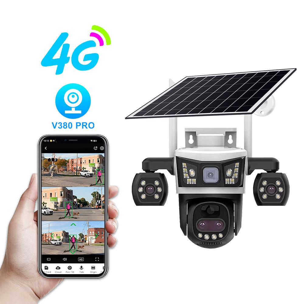 V380 Solar-Powered 4G Outdoor Camera with Night Vision and Waterproof Three-Screen Display