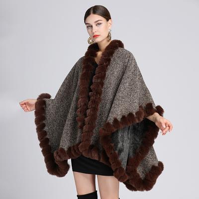 Winter Damen Schal Cape Plus samt verdickt Pelzkragen Schal Cape lose Plus Größe Strickjacke Jacke
