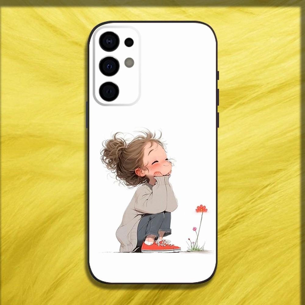 Cute Kid Girl Dog Phone Case For Samsung S25,S24,S21,S22,S23,S30,Ultra,S20,Plus,Fe,Lite,Note,10,9,5G Black Soft Cover