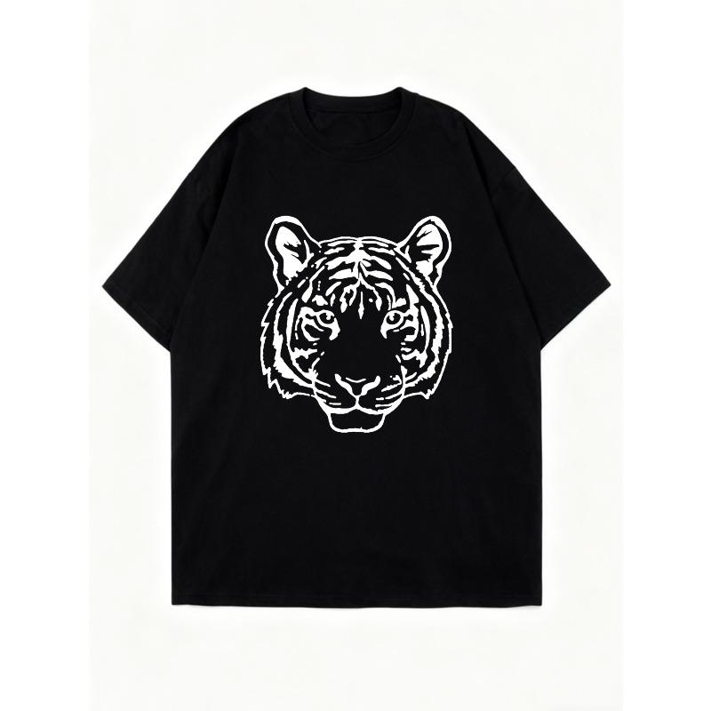 Nadměrné tričko s grafickým potiskem černého tygra pro běžné nošení a streetový styl