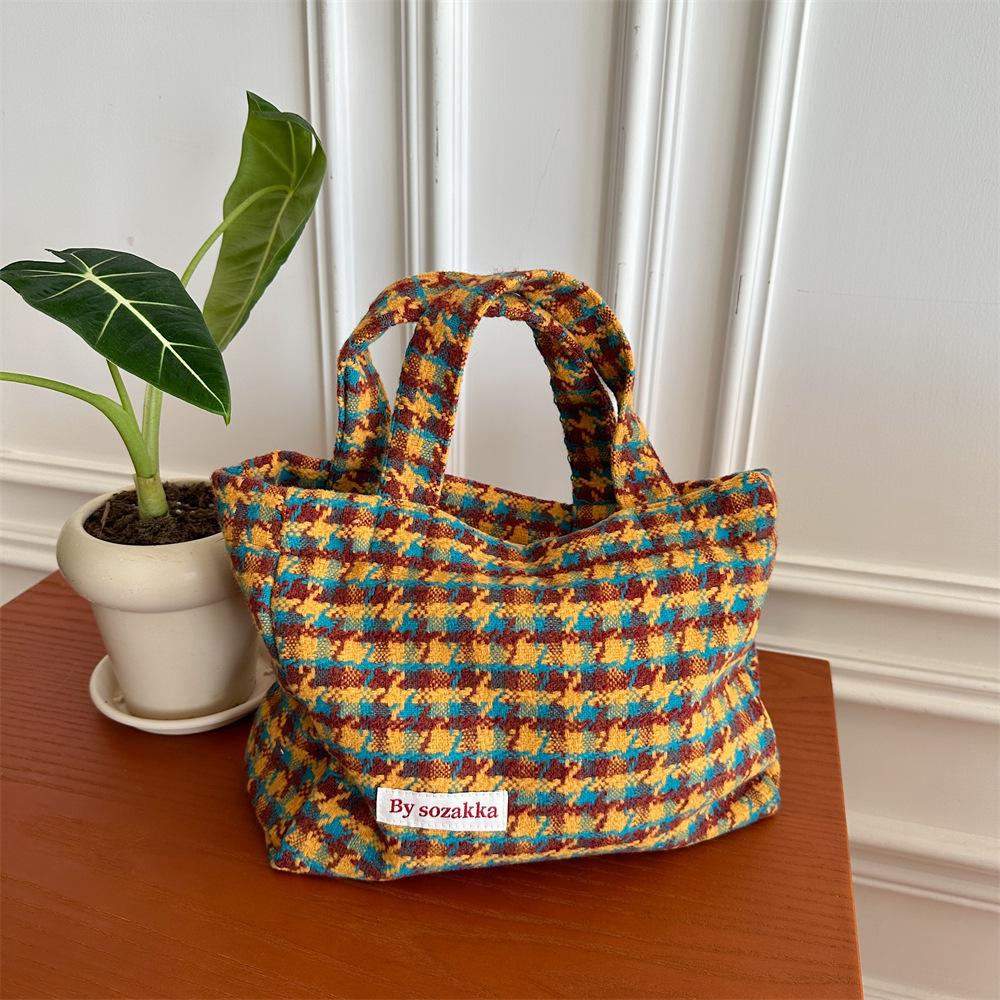 

Осенние и зимние сумки большой вместимости женские сумки новые модные сумки с сетчатым рисунком в виде тысячи птиц портативная сумка-тоут повседневная шерстяная сумка