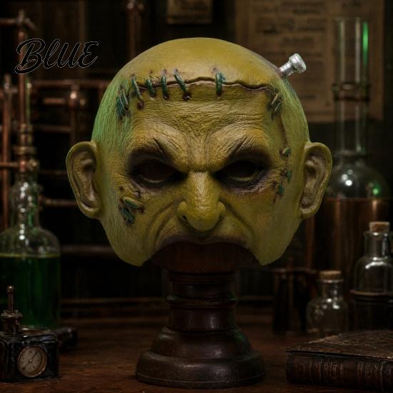 Detailed Distressed Leather Look Halloween Cosplay Masque for Adults Men Women Realistic Creepy Comfortable Long Wear Horror Green Half Face