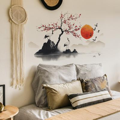 2 Pezzi Pittura Paesaggistica Stile Cinese Tramonto Camera da Letto Soggiorno Sfondo Casa Decorazione Abbellimento Adesivi Murali