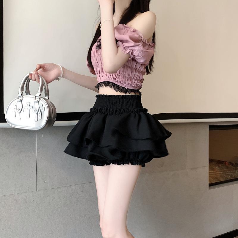 Ladies Summer Ballet Style Ruffled Tiered Cake Skort, High Waist Frilly Bubble Skirt, Cute Hot Girl Flowy Short Skirt for Daily Street Fashion Wear