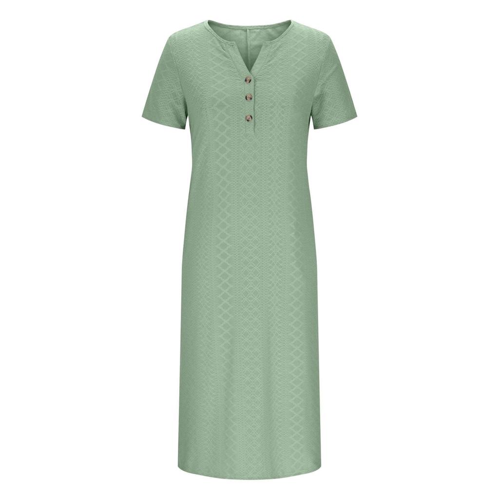 Women's Fashion Casual Solid Color V Neck Short Sleeve Dress