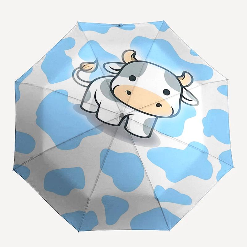 

1pc cow pattern umbrella automatic open/close, 8-Rib Durable Frame, Compact Folding Design, Ideal Birthday/Holiday Gift 1171A