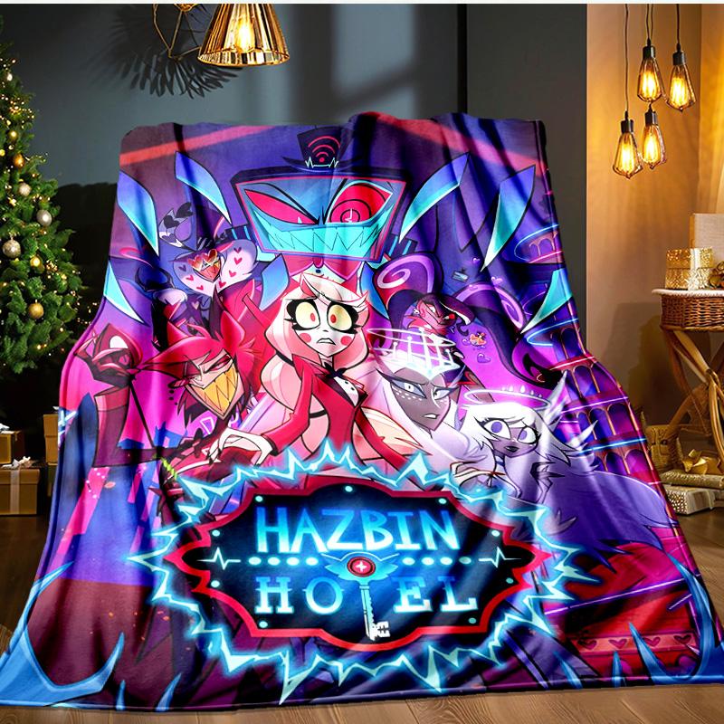 Vibrant Devilish Hazbin Blanket Flannel Throw for Sofa, Indoor, Camping, Living Room, Office, Chair, And Bed Soft Birthday Gift