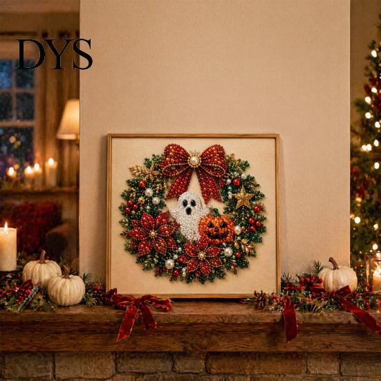 Przytulna Jesienna Dekoracja Domu Halloweenowy Zestaw do Malowania Perłami Sztucznymi, Uroczy Duch 3D Art DIY Ręcznie Robione Prezenty Świąteczne dla Nastolatków Zestaw dla Dorosłych, Boże Narodzenie