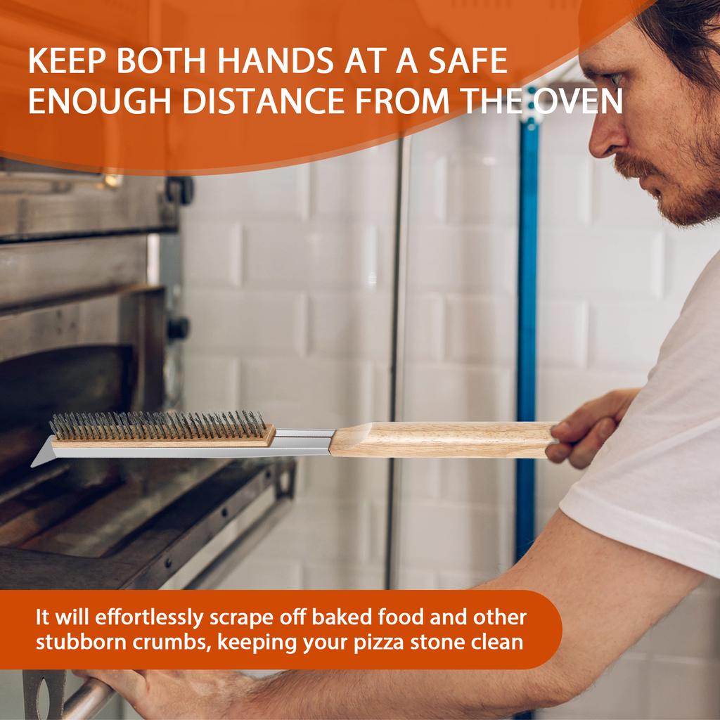 21 Inch Pizza Oven Brush with Long Handle Stainless Steel Cleaning Brush Kitchen Pizza Stone Brush and Scraper Oven Accessories