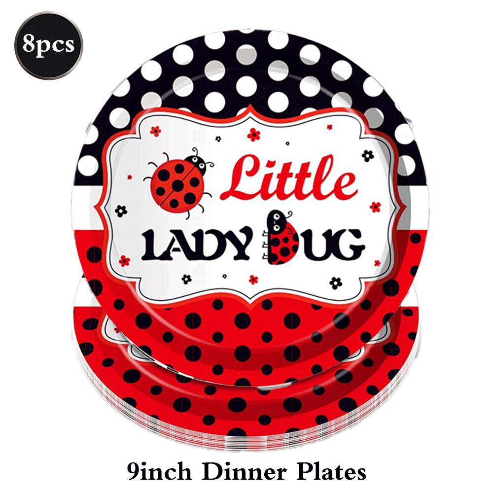 Red Black Polka Dot Party Supplies Ladybug Theme Tableware Plates Cups Napkins Balloon Kids Girl Birthday Decoration Baby Shower