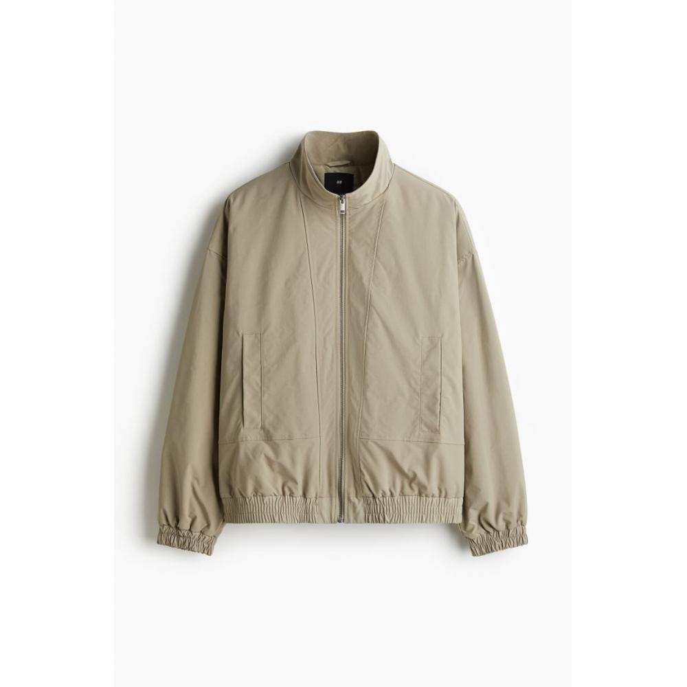 H M Funnel Neck Jacket Loose Fit kHaki Beige