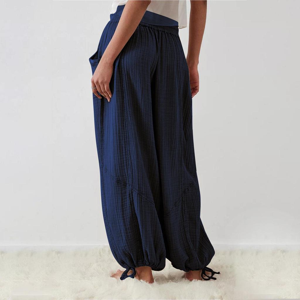 2023 Bestselling Women's Casual Solid Tie-Up Wide Leg Pants with Pockets