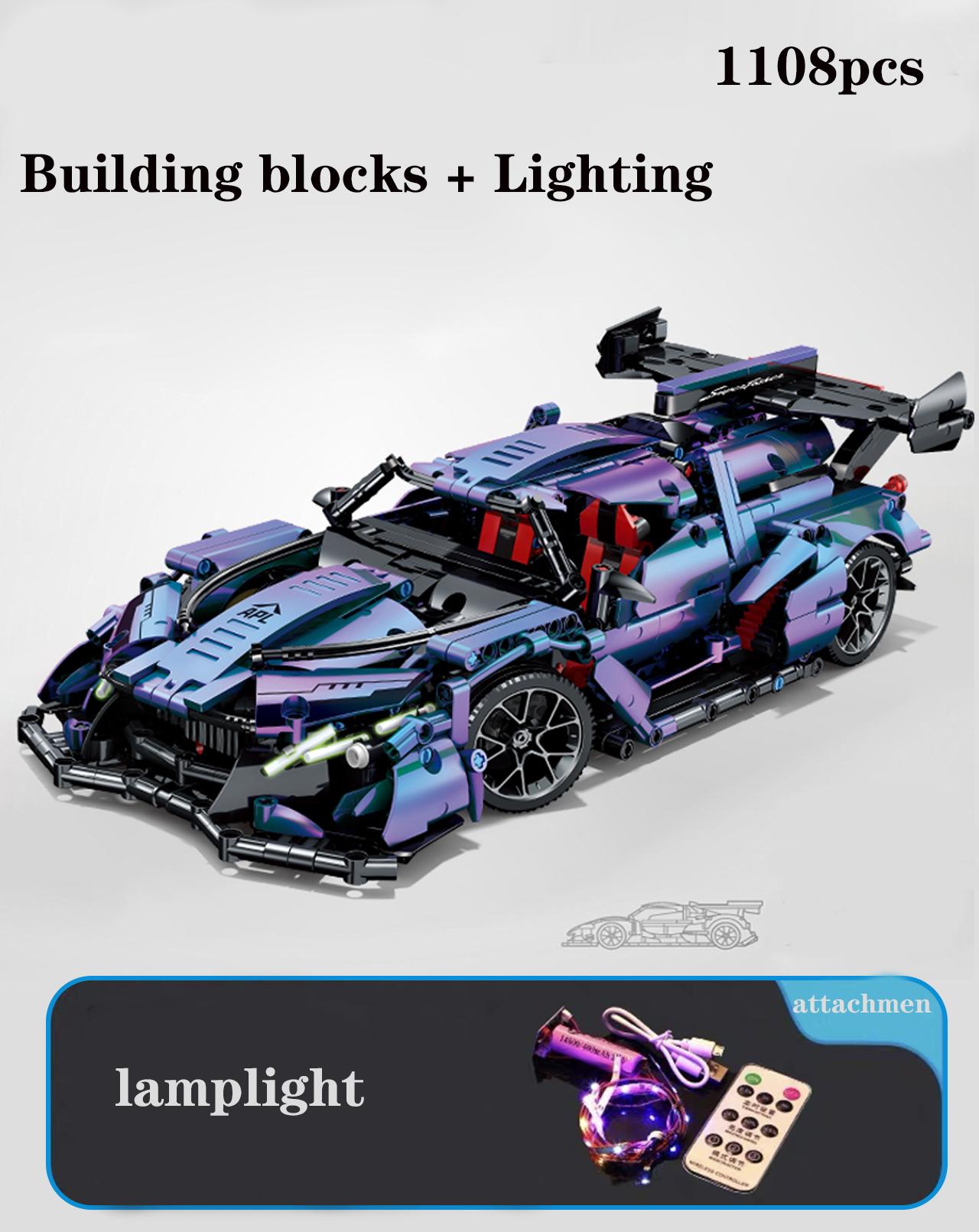 

New 1108PCS technology 1:14 Gradient purple sports car building blocks Assembly racing building blocks toy birthday gift to NO BOX