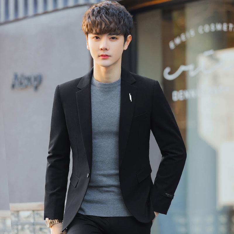 

Повседневный костюм корейской версии, облегающий красивый деловой костюм, весенне-осенний тренд, мужской маленький пиджак 4XL чёрный