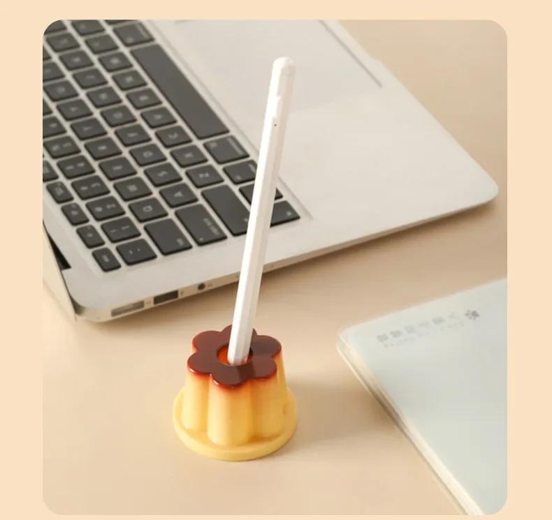1pc Cute Pudding Pen Holder Student Cute Cartoon Creative Desktop Ornament Jelly Shape Pen Hole Pencil Slot Pencil Storage Stand