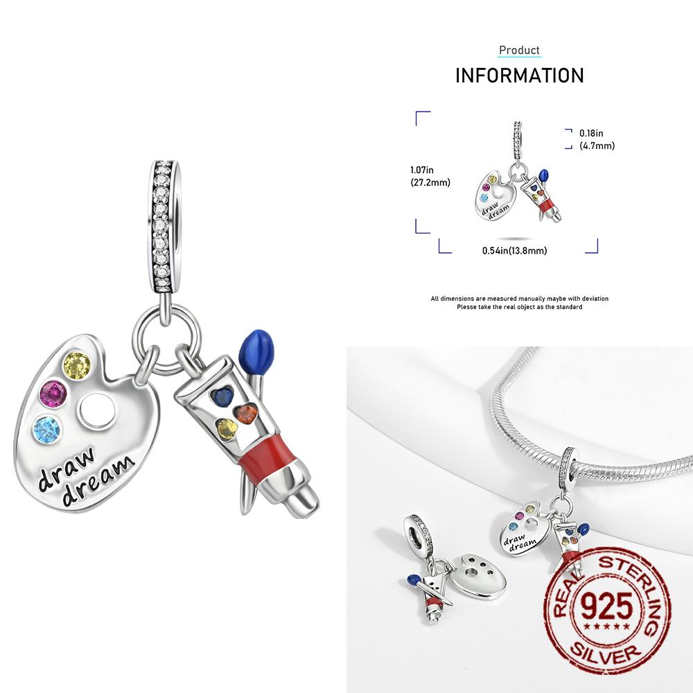 Copper School Backpack Book Pencil Trophy Charm Beads Fit The Original Charm Bracelet Women Diy Jewelry