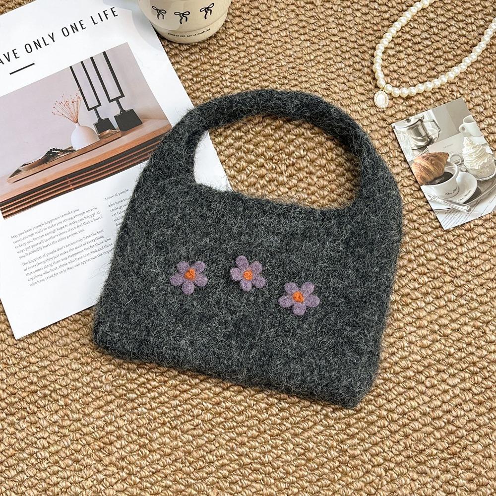Horn Button Knitted Handbag Flower Phone Bag Casual Knitted Wrist Bag  Travel