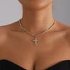 Gold and Silver Color Matching Metal Rice Bead Cross Necklace Ins Light Luxury Simple Style Necklace