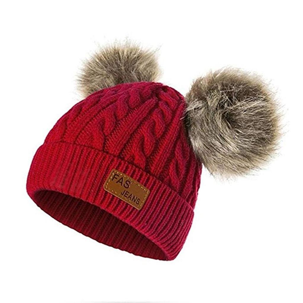 Baby Kinder Mädchen Jungen Doppel Pom Poms Hut Winter Warm Strickmütze Outdoor Baby Kinder Mädchen Jungen Doppel Pom Poms Hut Winter Warm Strickmütze Outdoor