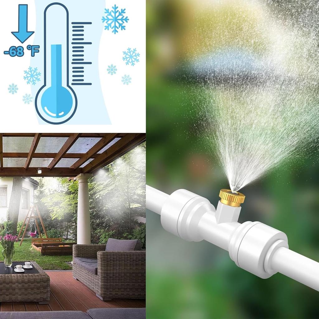 Outdoor Misting System for Cooling, Misters for Outside, Mist hose + a Brass Adapter(3/4"),Umbrella, Canopy, Backyard, White