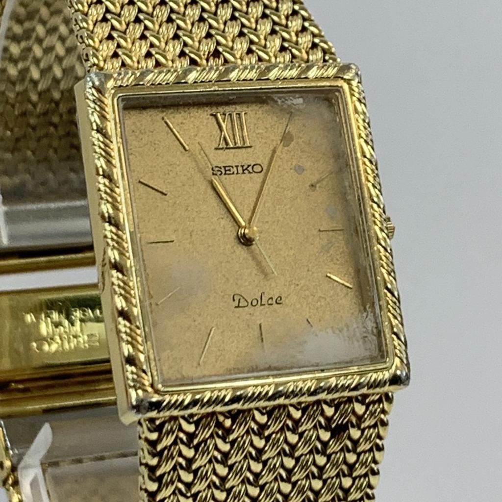 Working Good SEIKO Dolce 9531-5100 Quartz Square Roman Gold Dial Analog Mesh Strap Women's Watch 3-Hand